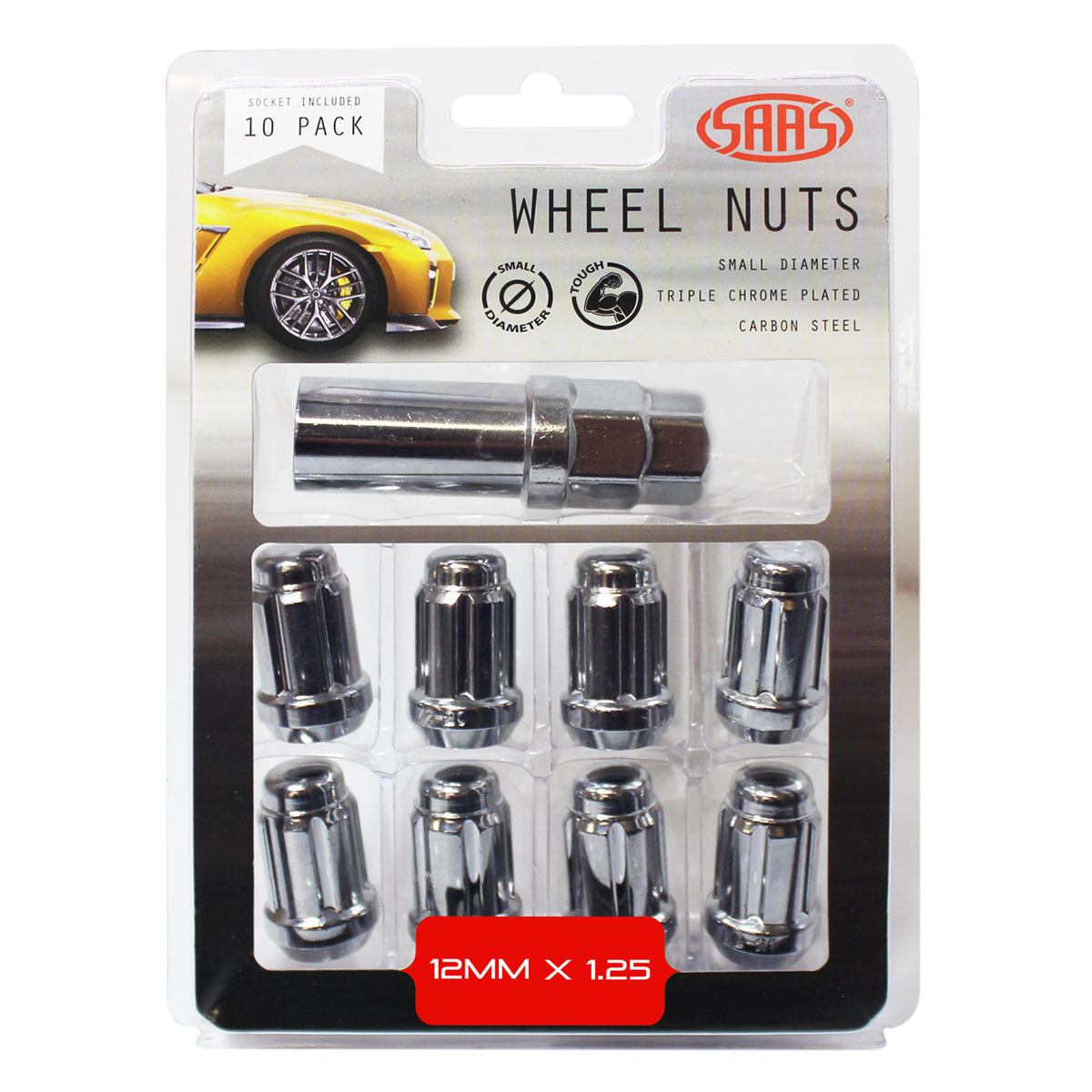 SAAS-Wheel-Nuts-S/D-6-Spline-12-X-1.25-Inc-Chr-Key-10Pk-|-6330510