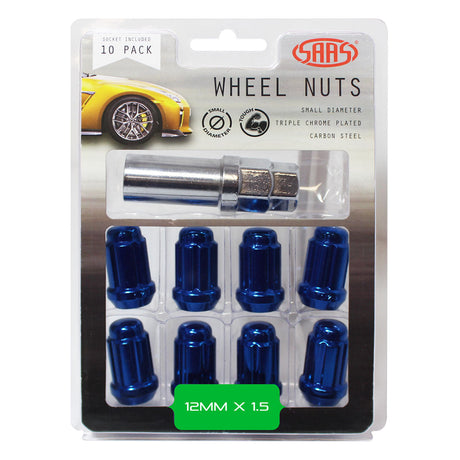 SAAS-Wheel-Nuts-S/D-6-Spline-12-X-1.50-Inc-Key-Blue-10Pk-|-6330610BL