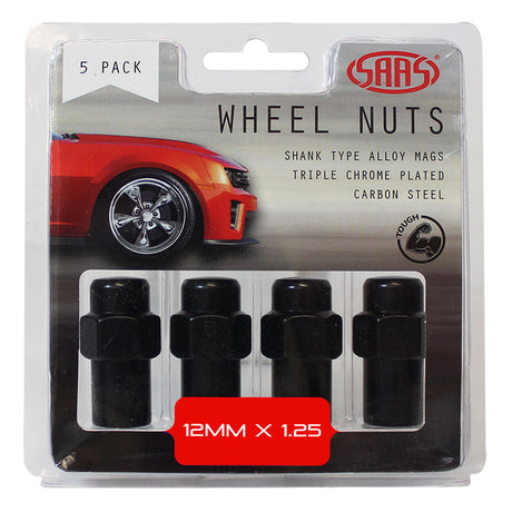 SAAS-Wheel-Nuts-Mag-12-X-1.25-Black-43mm-5Pk-|-743455BC