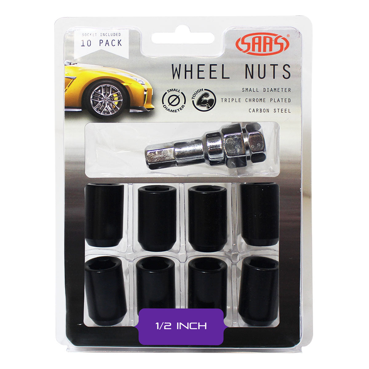 SAAS-Wheel-Nuts-S/D-Int-Hex-1/2-Inc-Key-Black-10Pk-|-8330110BC