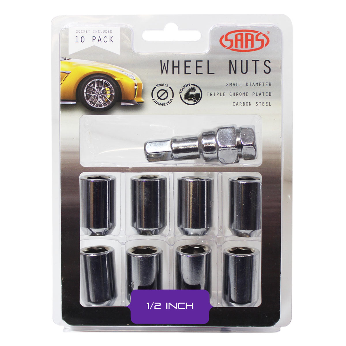 SAAS-Wheel-Nuts-S/D-Int-Hex-1/2-Inc-Key-Chr-10Pk-|-8330110