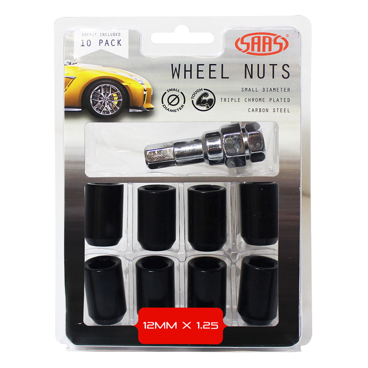SAAS-Wheel-Nuts-S/D-Int-Hex-12-X-1.25-Inc-Key-Black-10Pk-|-8330510BC