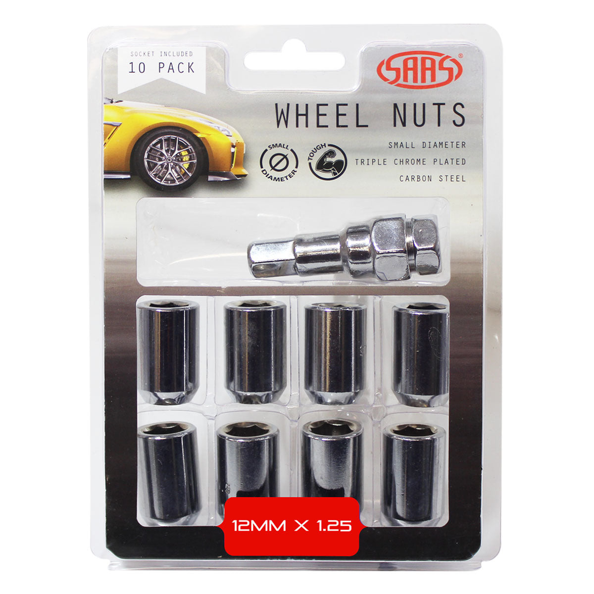 SAAS-Wheel-Nuts-S/D-Int-Hex-12-X-1.25-Inc-Key-Chr-10Pk-|-8330510
