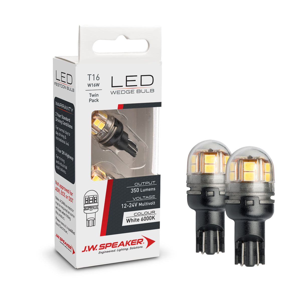 JW Speaker W16W / T16 Wedge Bulb LED Pair 12V - 24V 6000K