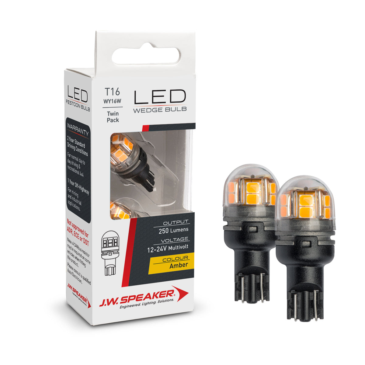 JW Speaker WY16W / T16 Wedge Bulb LED Pair 12V - 24V Amber