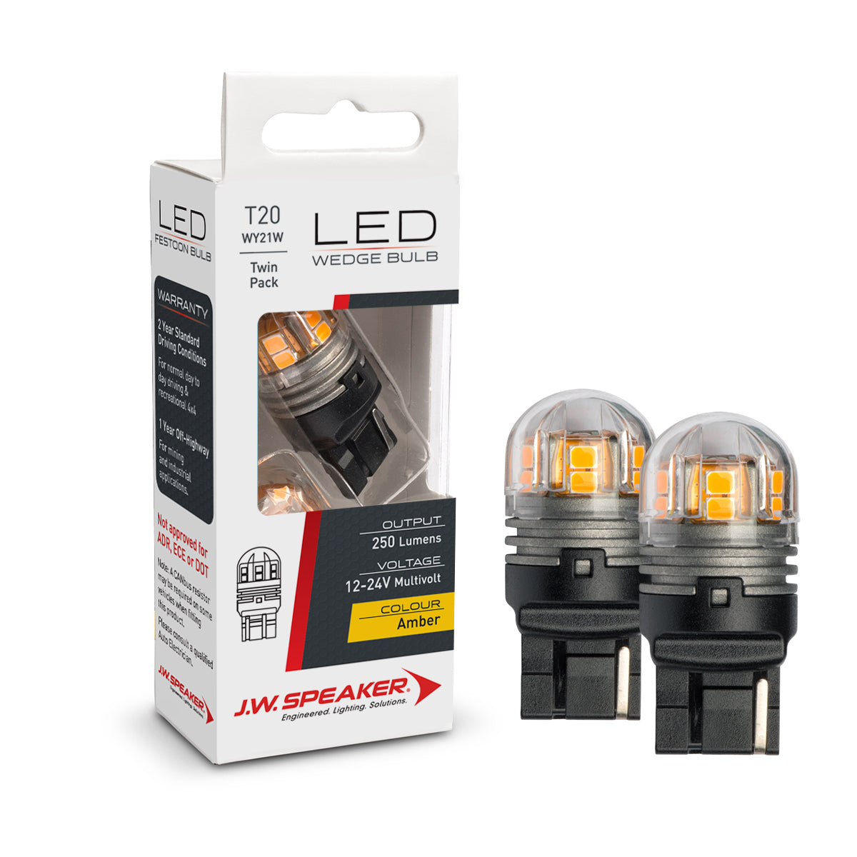 JW Speaker W21W / T20 Wedge Bulb LED Pair 12V - 24V Amber