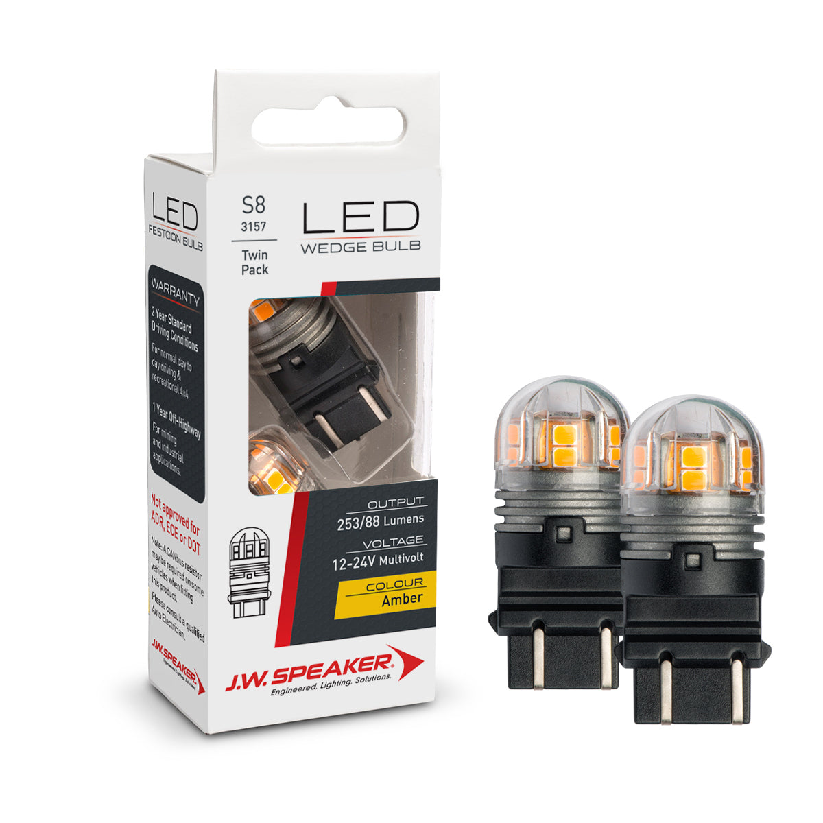 JW Speaker 3157NA / S8 Wedge Bulb LED Pair 12V - 24V Amber