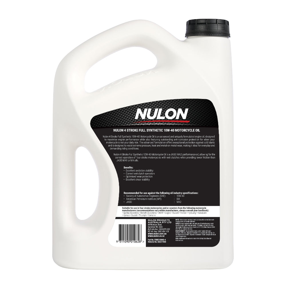 Nulon 10W-40 Full Synthetic Motorcycle Engine Oil 4L