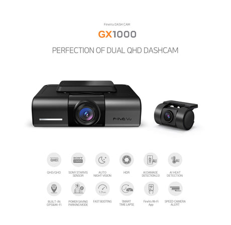 FineVu GX1000-2CH QHD / QHD GPS Dash Cam 128gb