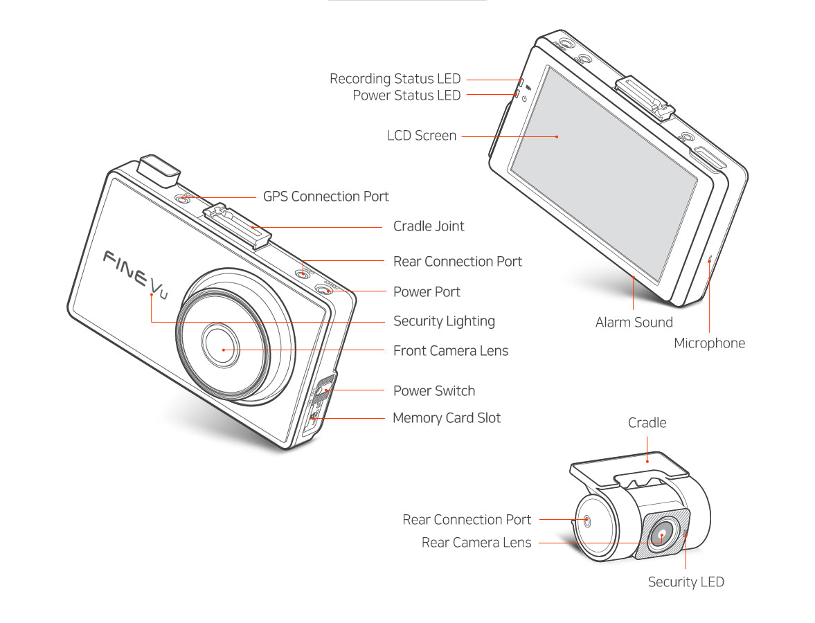 FineVu GX7000-2CH QHD / FHD IPS Screen Dash Cam 128gb