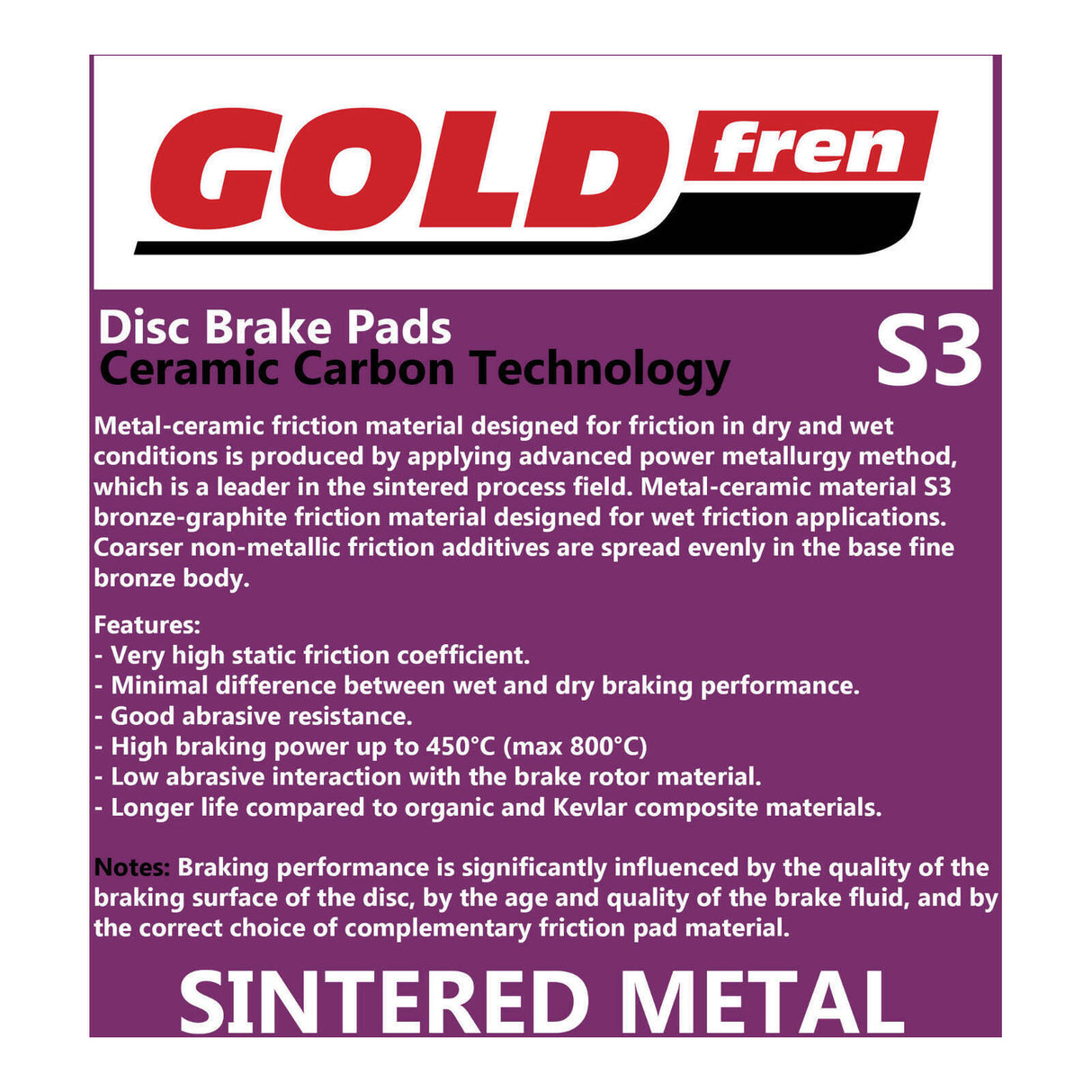 GOLDfren Brake Pads Sintered Sports GF020 - S3 (PH61)