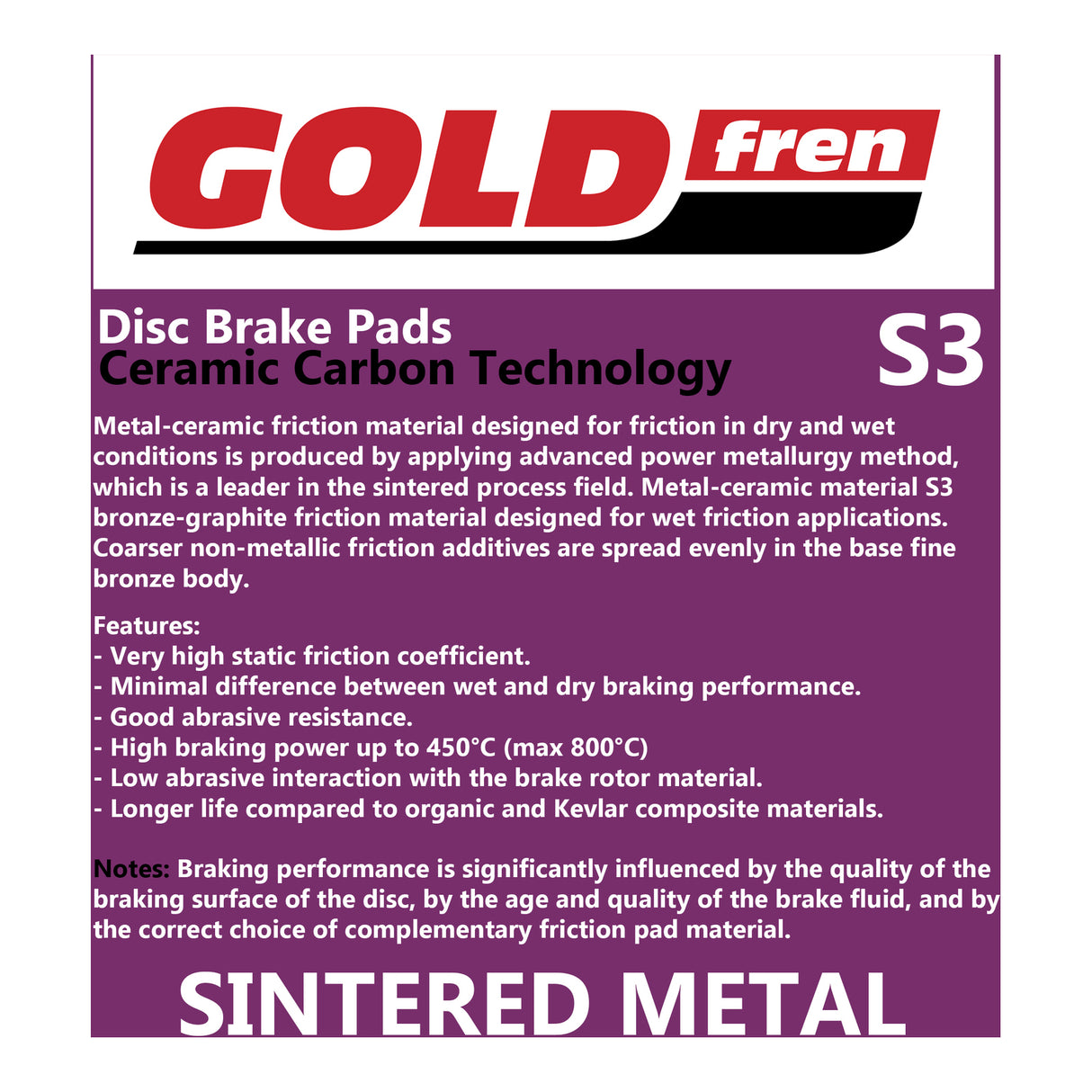 GOLDfren Brake Pads Sintered Sports GF359 - S3 ( P468 )