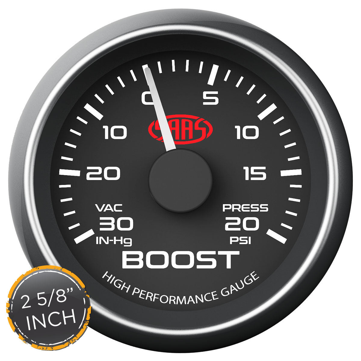 SAAS-Boost-Gauge-30Inhg-20Psi-2-5/8-Inch-Black-Muscle-Series-|-SG-TB258B