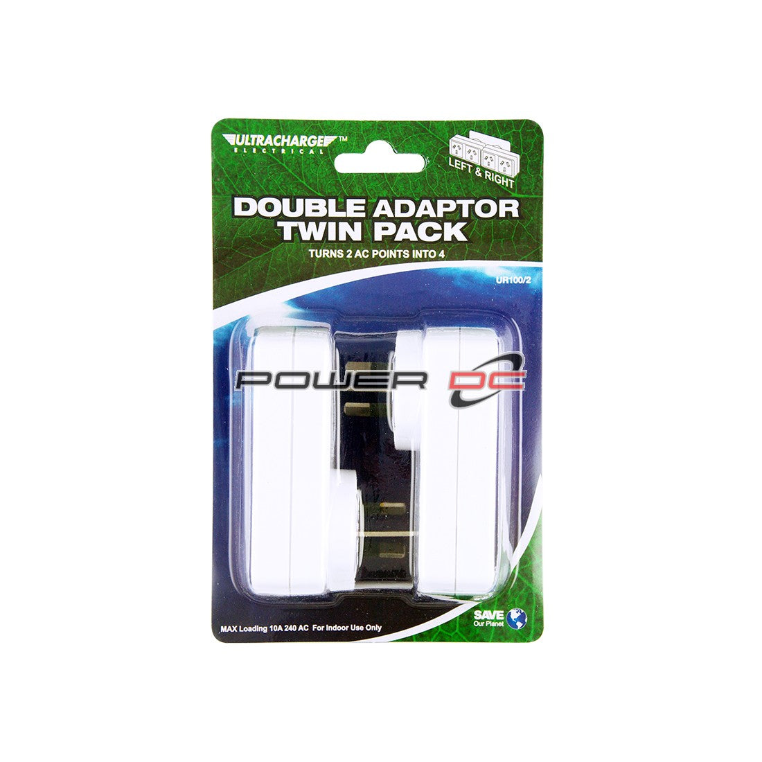 Ultracharge 240v Double Adaptor Twin Pack Left & Right