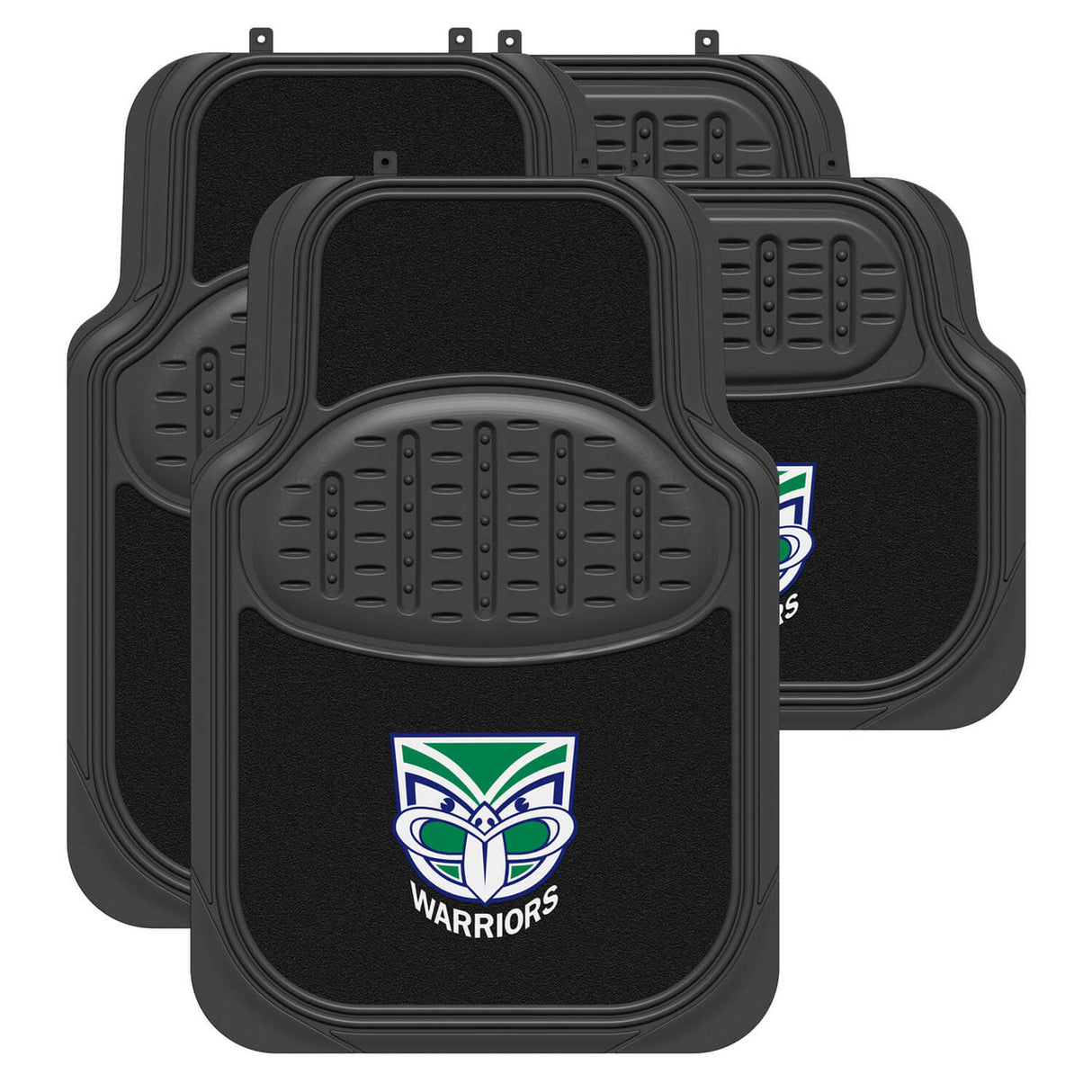 Official Nrl New Zealand Warriors Universal Rubber & Carpet Floor Mats 4 Piece