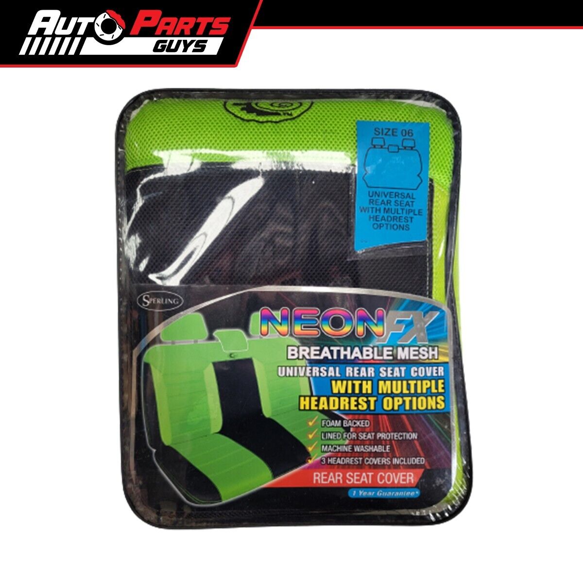 Sperling Green Neon FX Rear Seat Covers with Head Rests - Universal Size 06